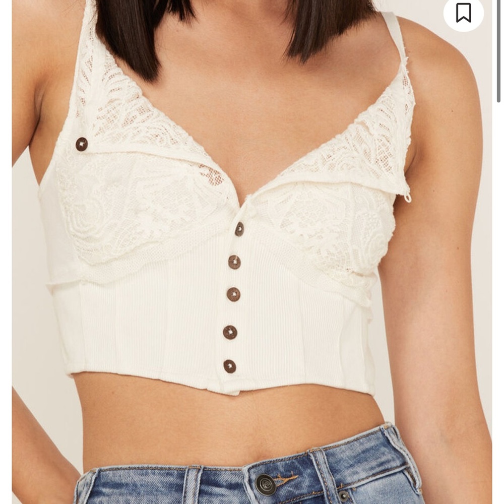 Women's Lace Button-Up Crop Top - White